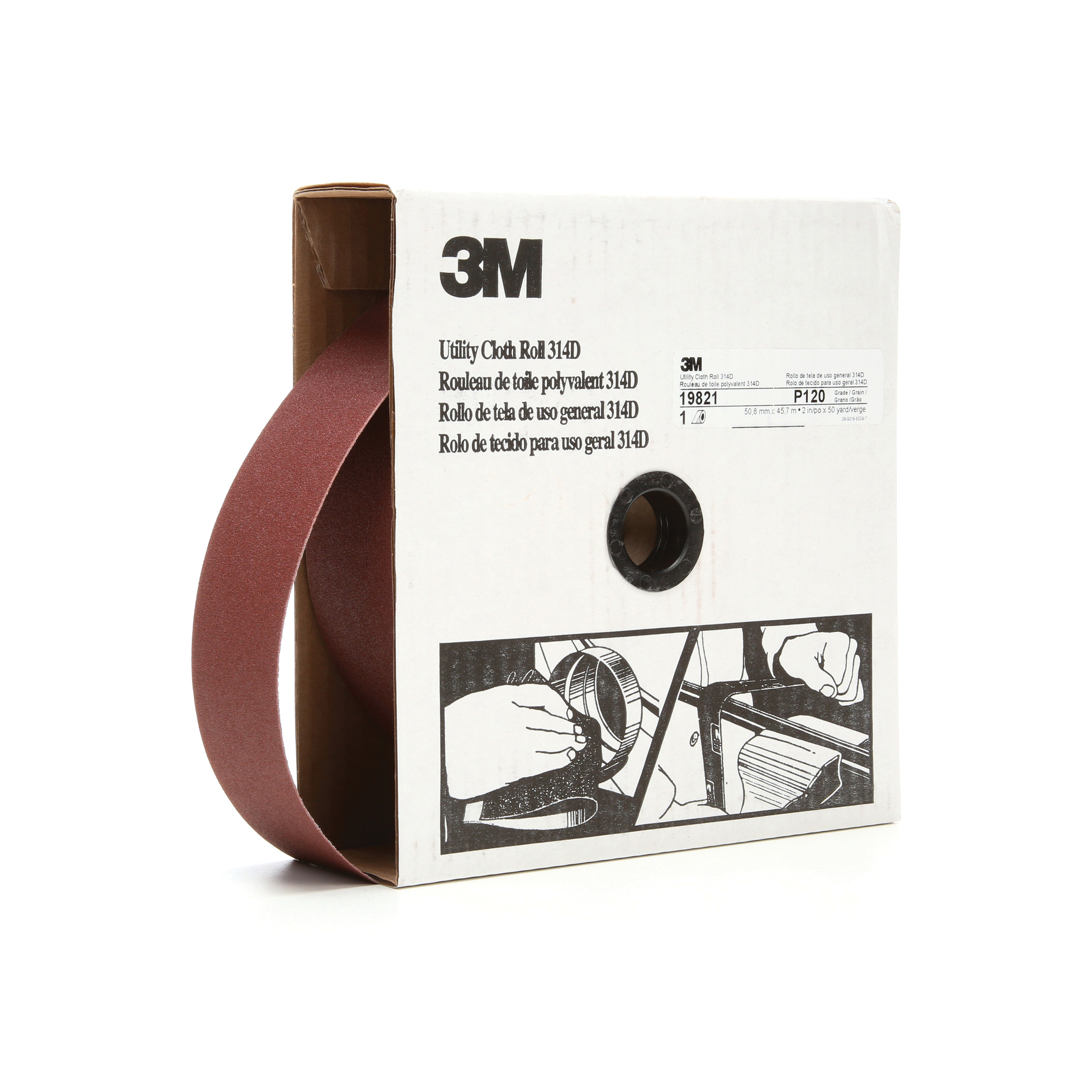 3M 7000118541 314D Utility Cloth Roll, 50 yd L Roll x 2 in W Roll, 120 Grit, Fine Grade, Aluminum Oxide Abrasive, Cloth Backing - Coated Abrasive Rolls
