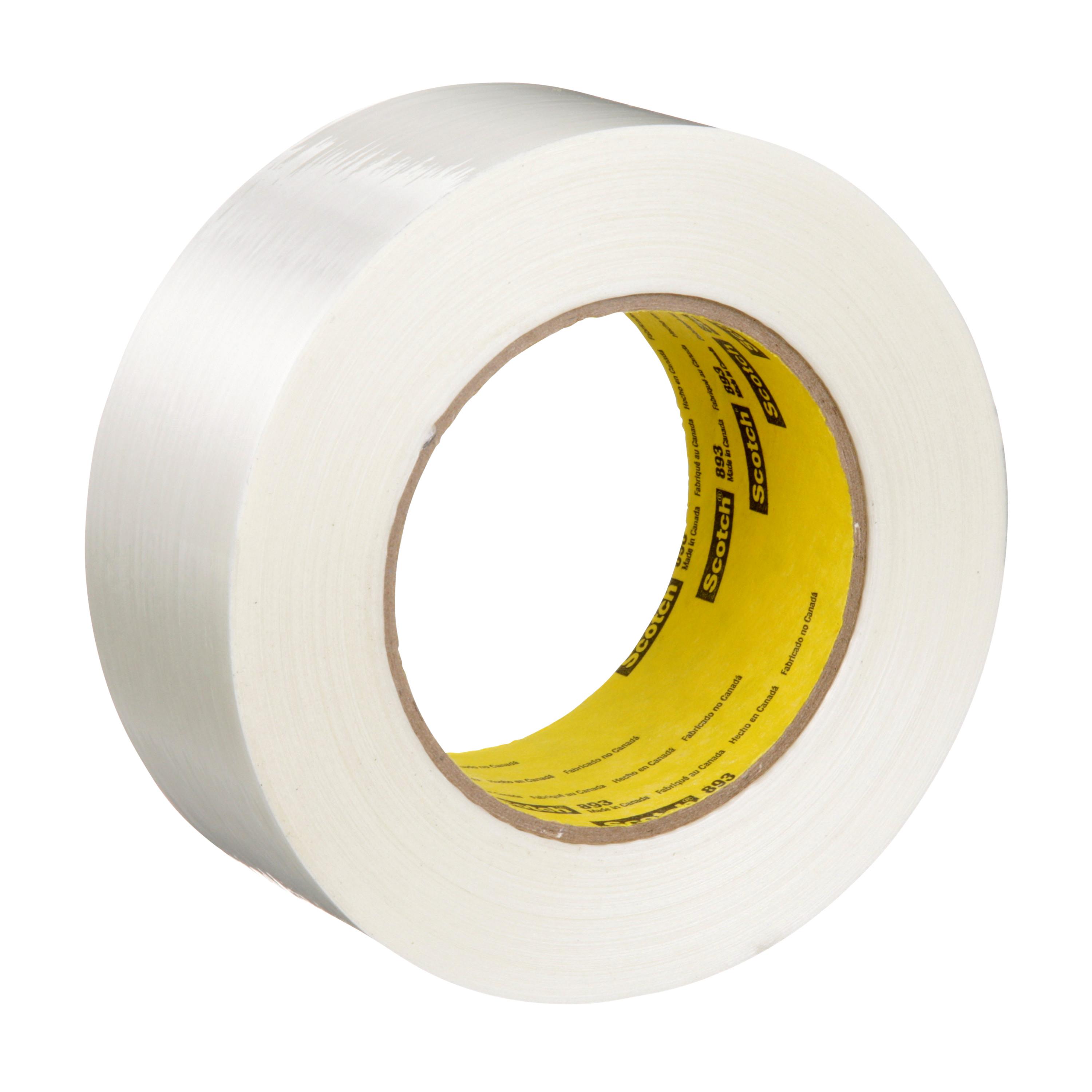 Scotch 7000028932 893 Filament Tape, 60.14 yd L 1.88 in W, 6 mil THK, Synthetic Rubber Adhesive, Polypropylene Film Backing, Transparent - Filament Tapes