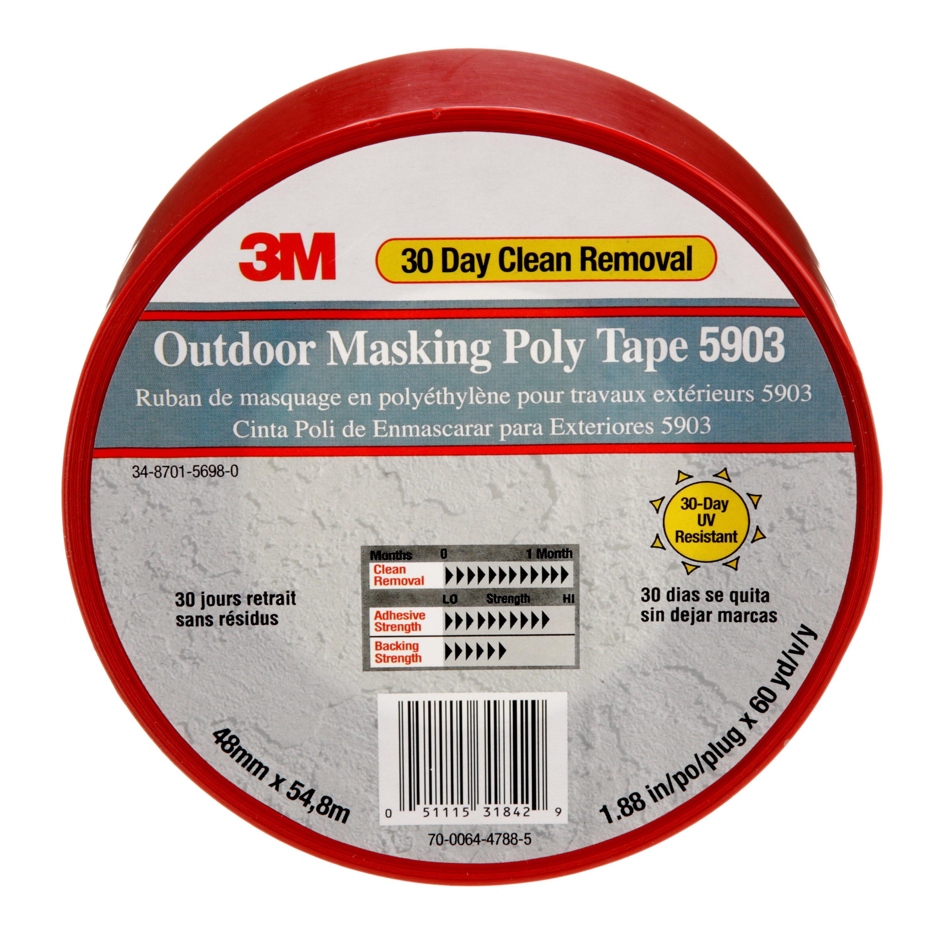 3M 7000049309 5903 Outdoor Tape, 50.11 yd L 1.88 in W, 7.5 mil THK, Synthetic Rubber Adhesive, Polyethylene Backing - Masking Tapes