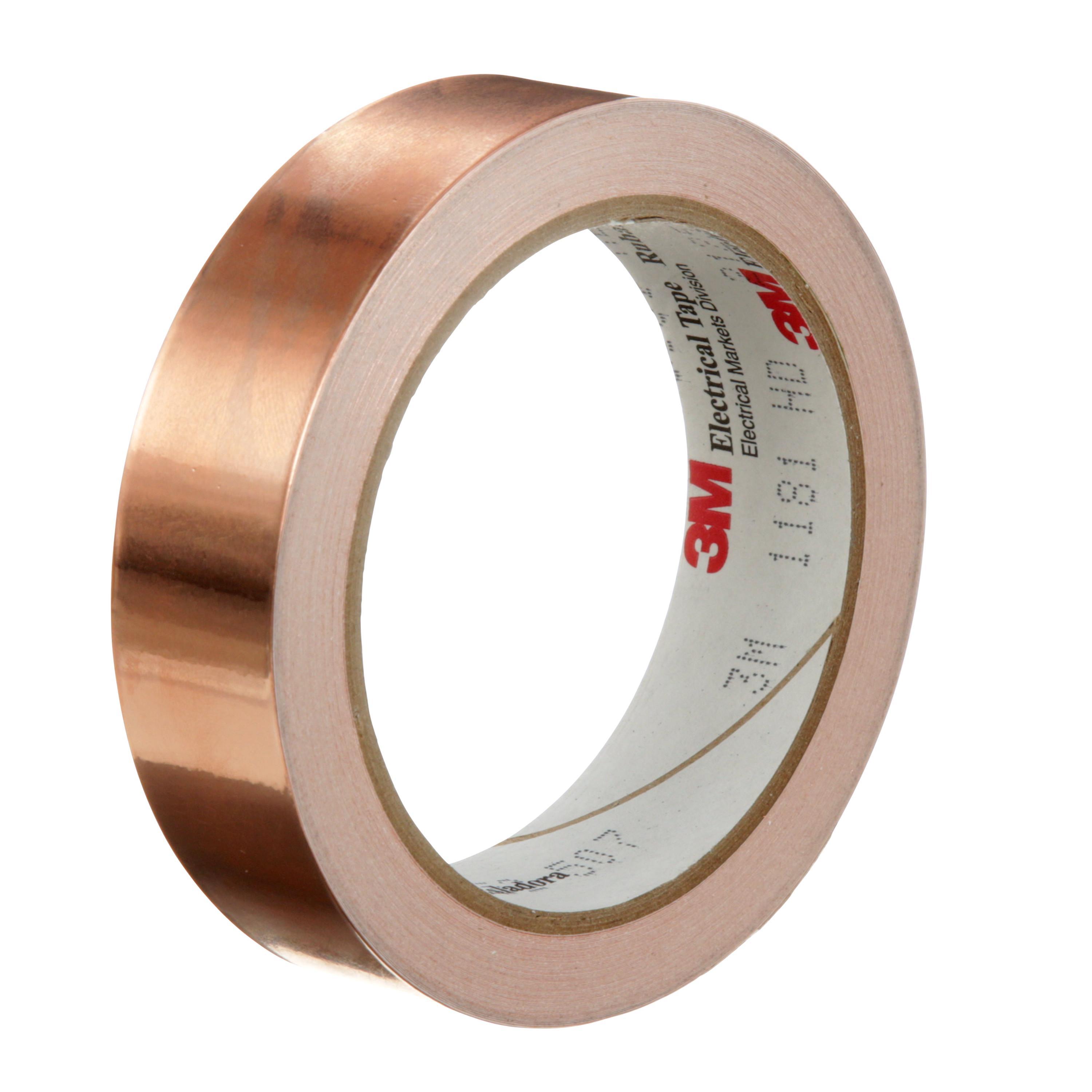 3M 7000132169 1181 Tape, 18 yd L 1 in W, 1.6 mil THK, Conductive Acrylic Adhesive, Copper Foil Backing - Electrical Tapes