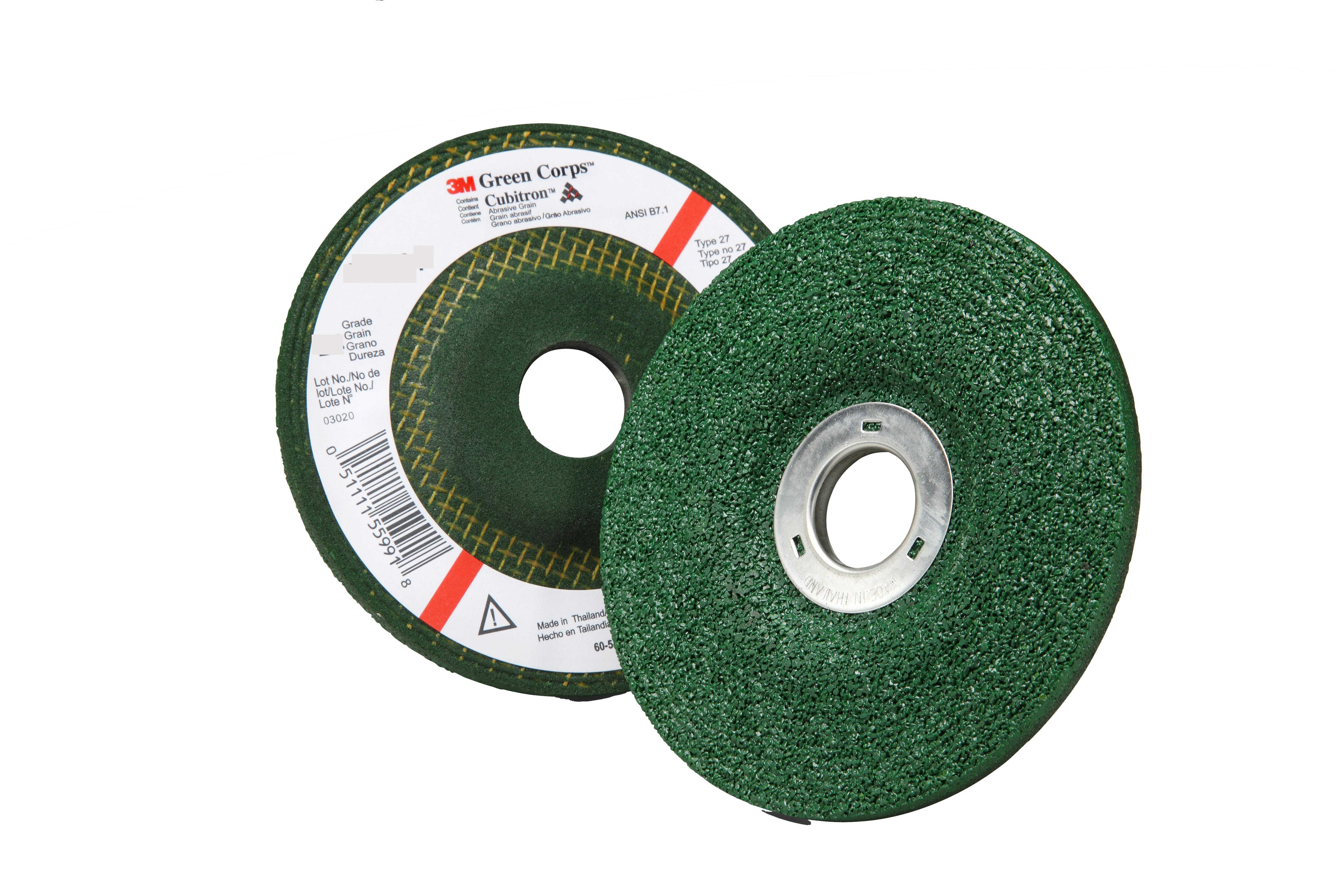 Green Corps 7000118599 Type 27 Grinding Wheel, 4-1/2 in Dia Wheel x 1/4 in THK Wheel, 7/8 in Center Hole, 36 Grit, Ceramic Abrasive - Depressed Center Wheels