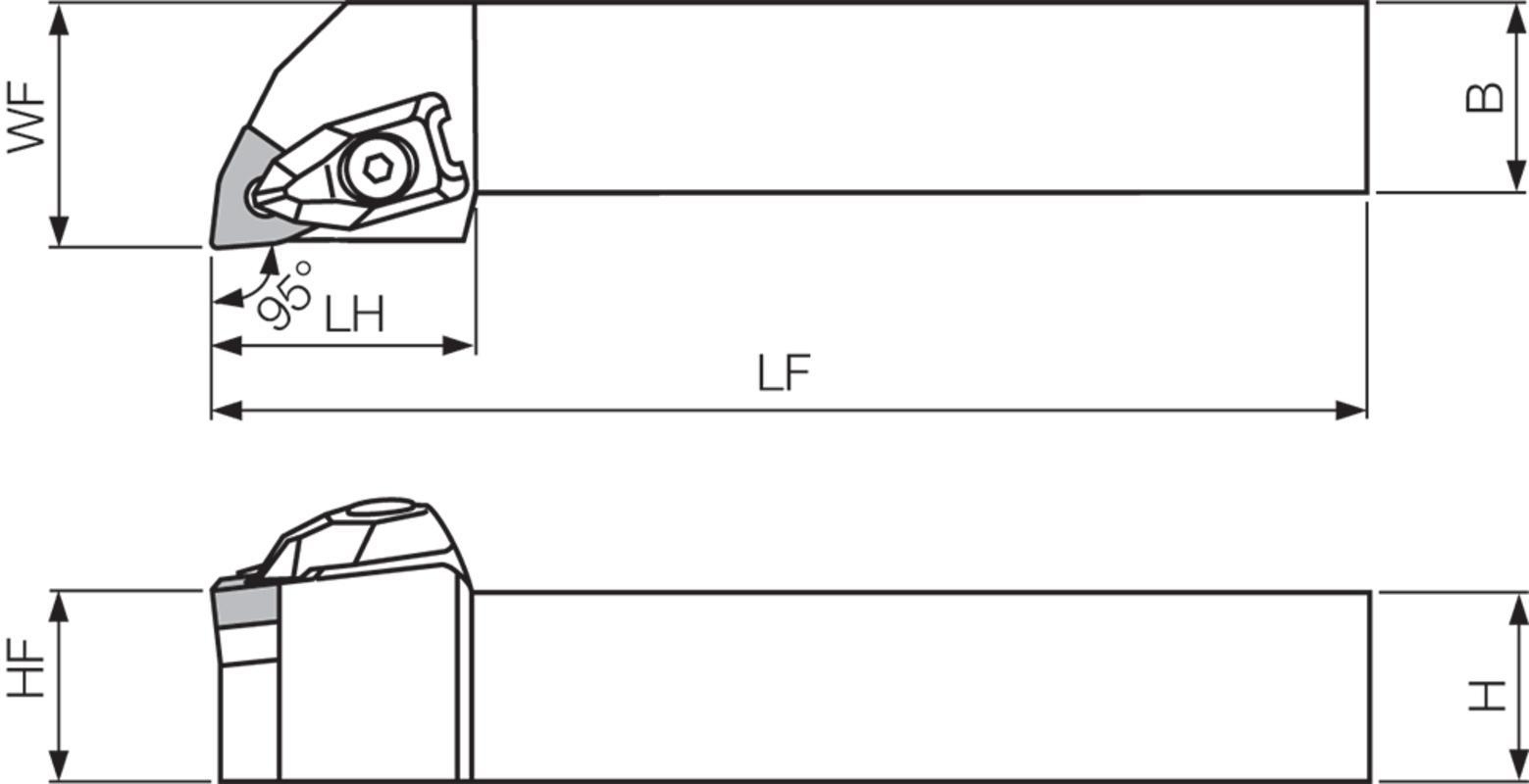 KYOCERA THC89591 DBCT Multi-Use Indexable Turning Insert Holder, ANSI Code: DWLNR163D, DWLN Tool Holder, WNMG33/WNGG33 Insert, Right Hand Cutting, 1 in W x 1 in H, 95 deg Lead Angle, Negative Rake, 6 in OAL - Indexable Turning Insert Holders