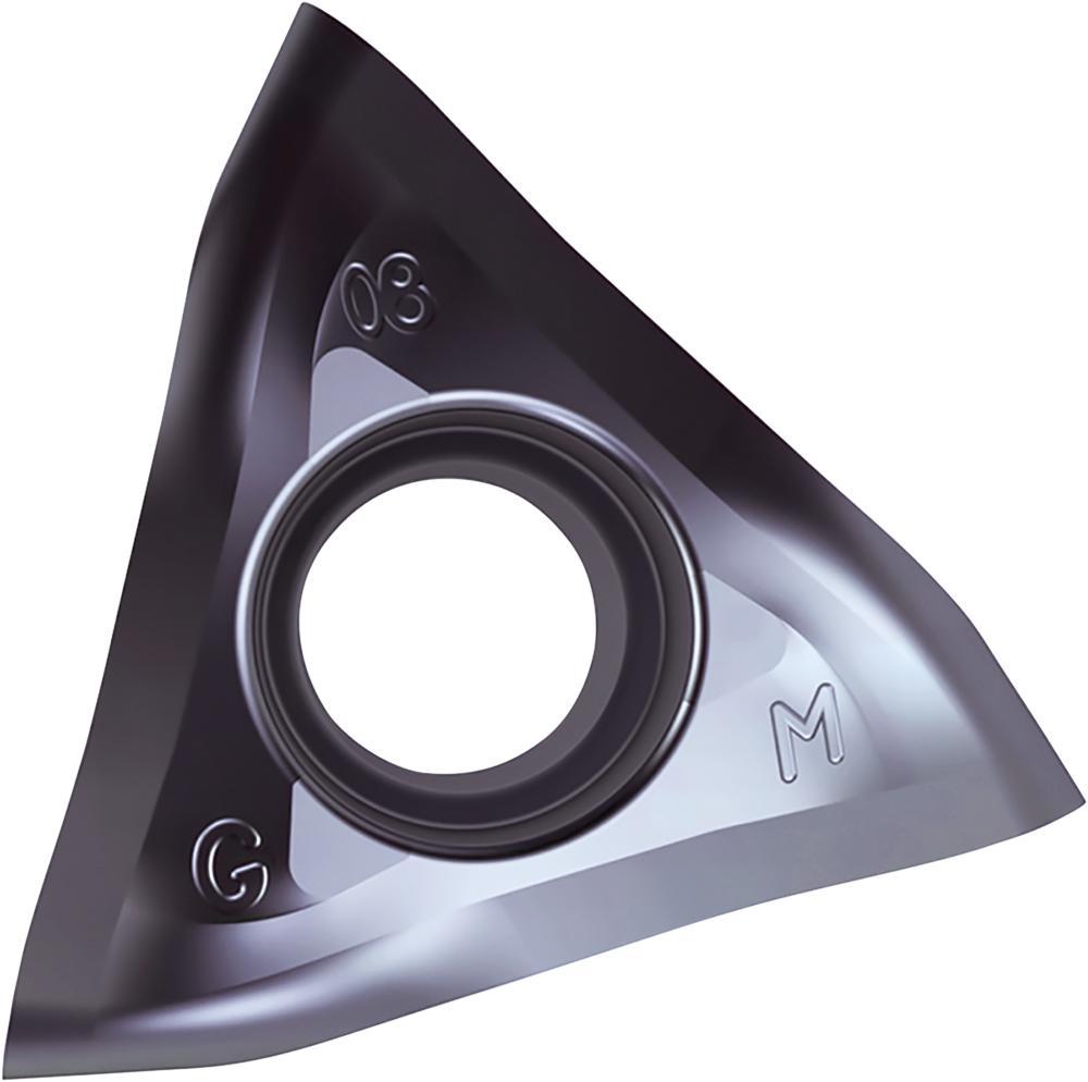 KYOCERA TLC40051 MEV 3-Cutting Edge Indexable Milling Insert With Hole, ANSI Code: TOMT060504ERGMPR1535, TOMT Insert, #060504 Insert, Carbide, Manufacturers Grade: PR1535, Triangular Shape, Material Grade: M, P, S - Milling Inserts