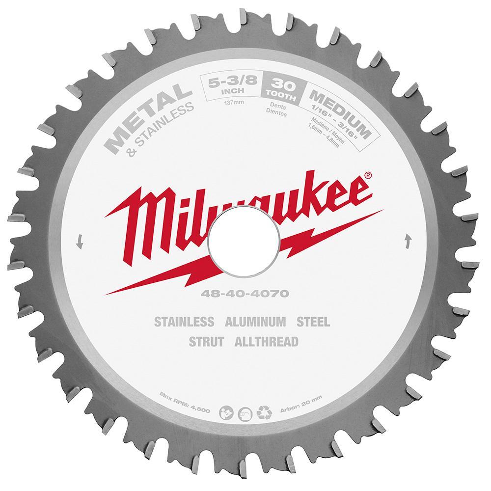 Milwaukee MetalTech 48-40-4070 Thin Kerf Circular Saw Blade, 5-3/8 in Dia x 0.05 in THK, 20 mm Arbor, Alloy Steel Blade, 30 Teeth - Circular Saw Blades