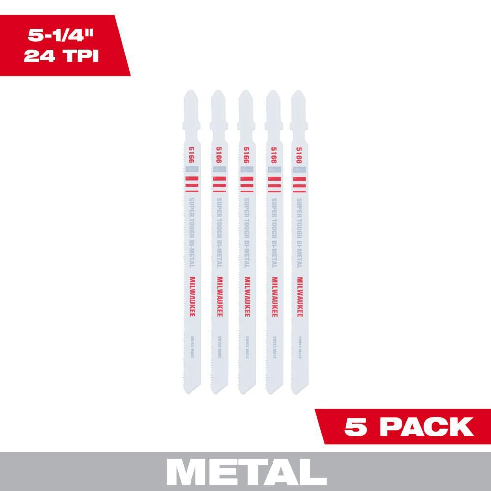 Milwaukee 48-42-5166 Heavy Duty Jig Saw Blade, 5-1/4 in L x 9/32 in W, 24 TPI, Bi-Metal Cutting Edge, Bi-Metal Body - Jig Saw Blades