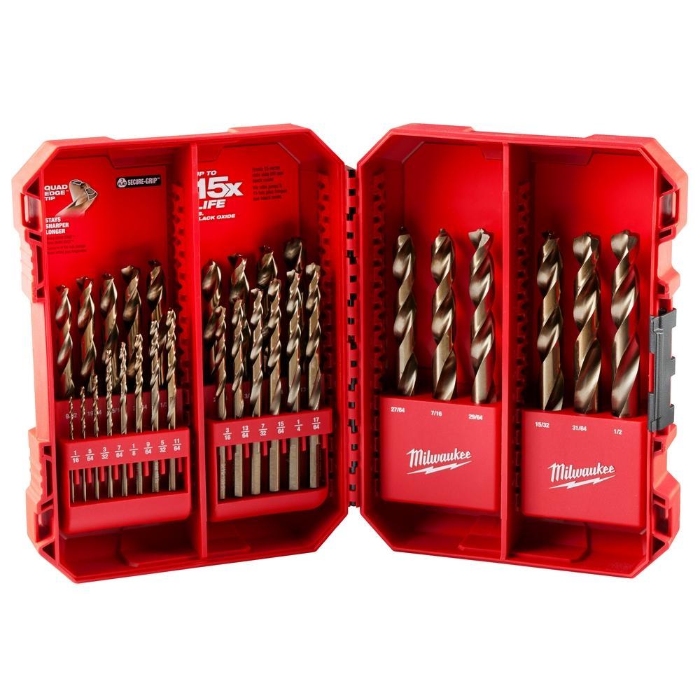 Milwaukee RED HELIX 48-89-2332 Drill Bit Set, 1/16 in Min Drill Bit, 1/2 in Max Drill Bit, 135 deg Drill Point Angle, 29 Pieces, Cobalt - Drill Bit Sets