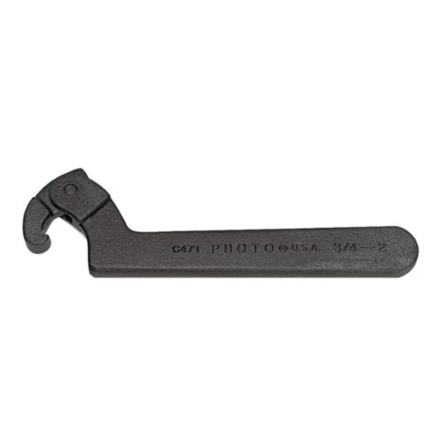 Proto JC472 Adjustable Hook Spanner Wrench, 1-1/4 to 3 in Capacity, 8-1/8 in OAL, Federal GGG-W-665C, Alloy Steel, Black Oxide - Spanner Wrenches