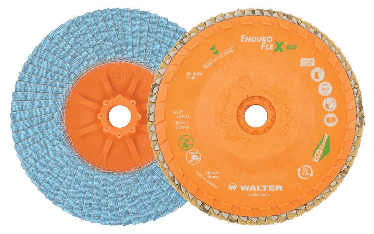 Walter Surface Technologies 06U456 Enduro-Flex Alu High Performance Flap Disc, 4-1/2 in Dia Disc, 60 Grit, Zirconia Alumina Abrasive - Coated Abrasive Flap Discs