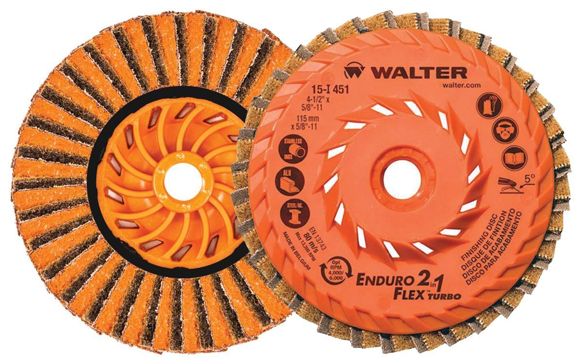 Walter Surface Technologies Enduro-Flex 2-in-1 15I451 15-I Turbo Spin-On Coated Flap Disc, 4-1/2 in Dia Disc, 80 Grit, Fine Grade, Ceramic Abrasive, Type 27S Disc - Coated Abrasive Flap Discs